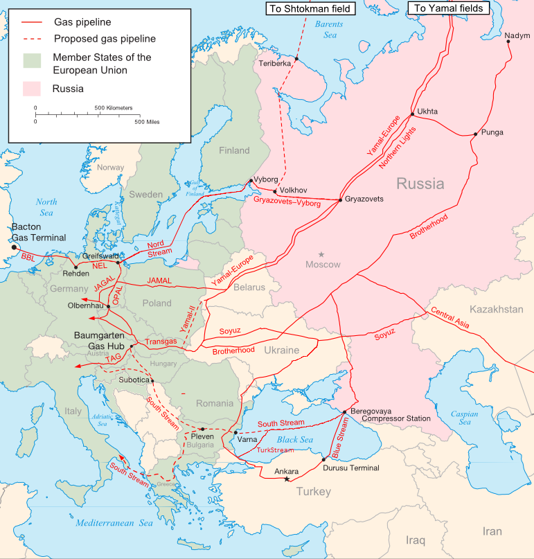Pipeline-Netz von Russland nach Westeuropa