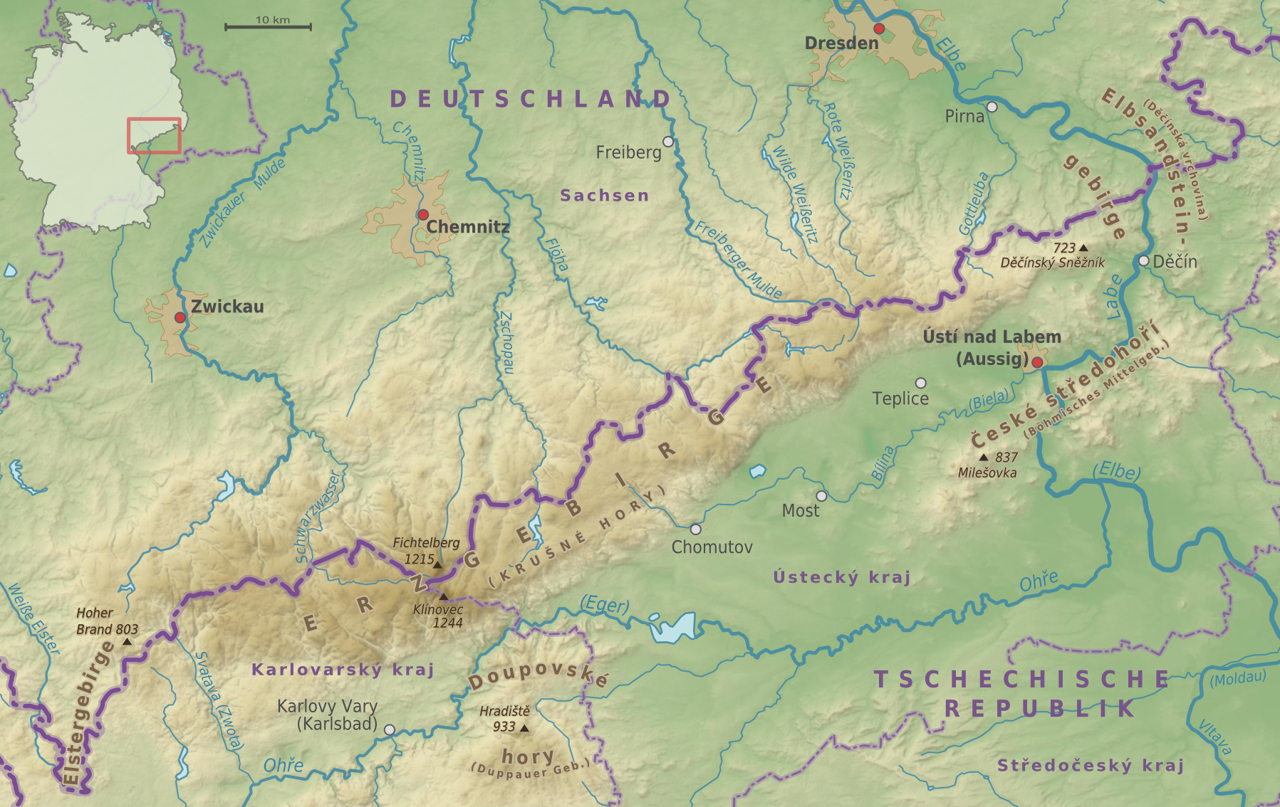Karte vom Erzgebirge Karte